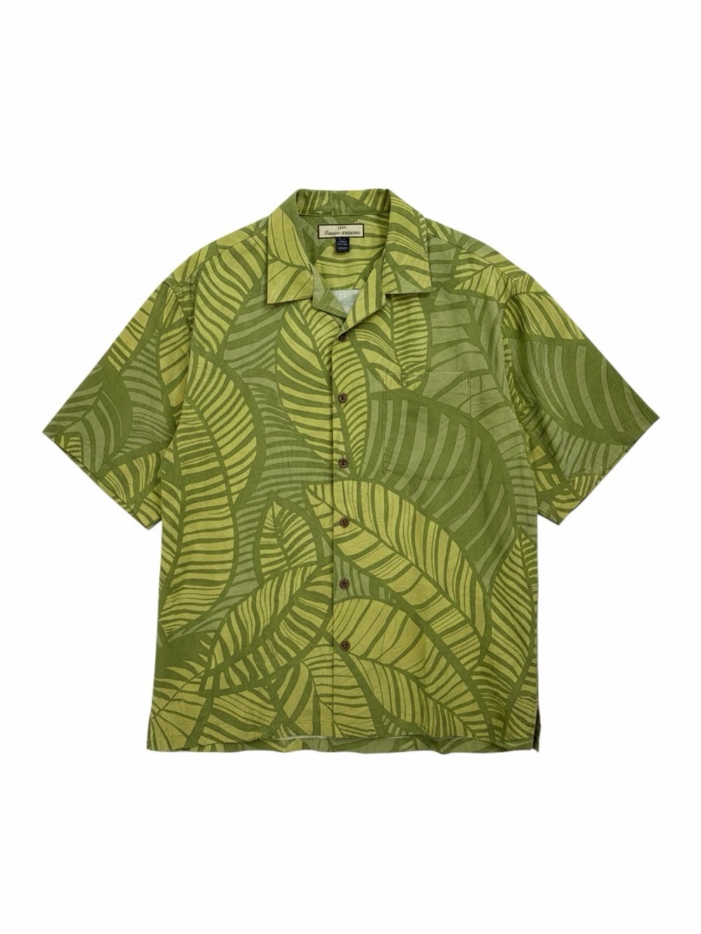 Tommy Bahama Olive and Lime Tropic-Leaf Silk Short Sleeve Button Shirt
